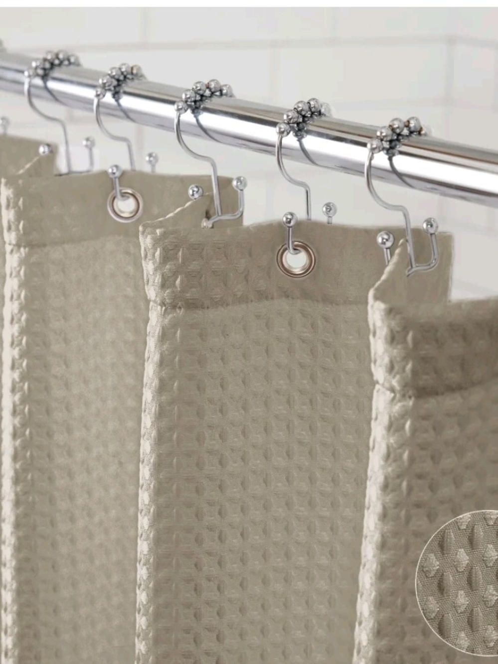 Gorilla Grip Waffle Weave Shower Curtain Beige 72x72 Textured Fabric NIP